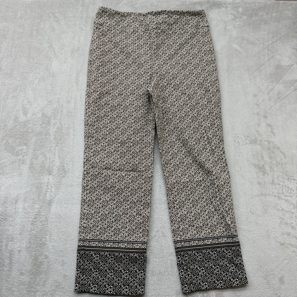 Joseph Ribkoff Pants Women's 12 Pull On Brown Black Geometric Border Hem‎ Chic
